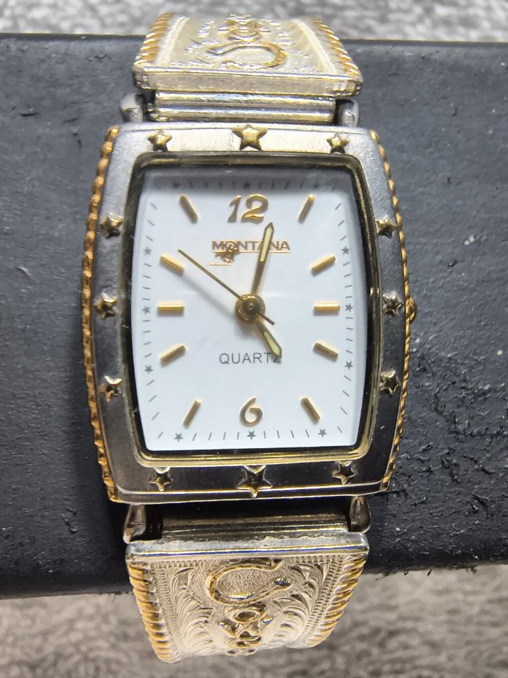 Montana Silversmiths Watch Cowgirl Up Silver Gold Texas Stars New Bat Works ECU